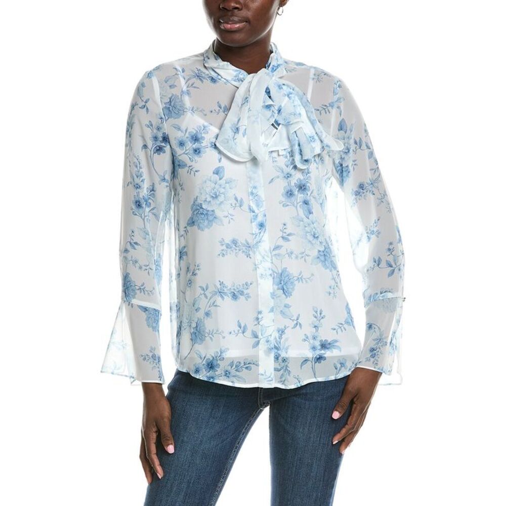Anne Klein Womens  Printed Blouse, White